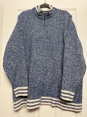 Penningtons Blue and White Marled Half-Zip Sweater